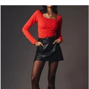 NWT ANTHROPOLOGIE MAEVE LONG SLEEVE POPCORN CROP TOP RED